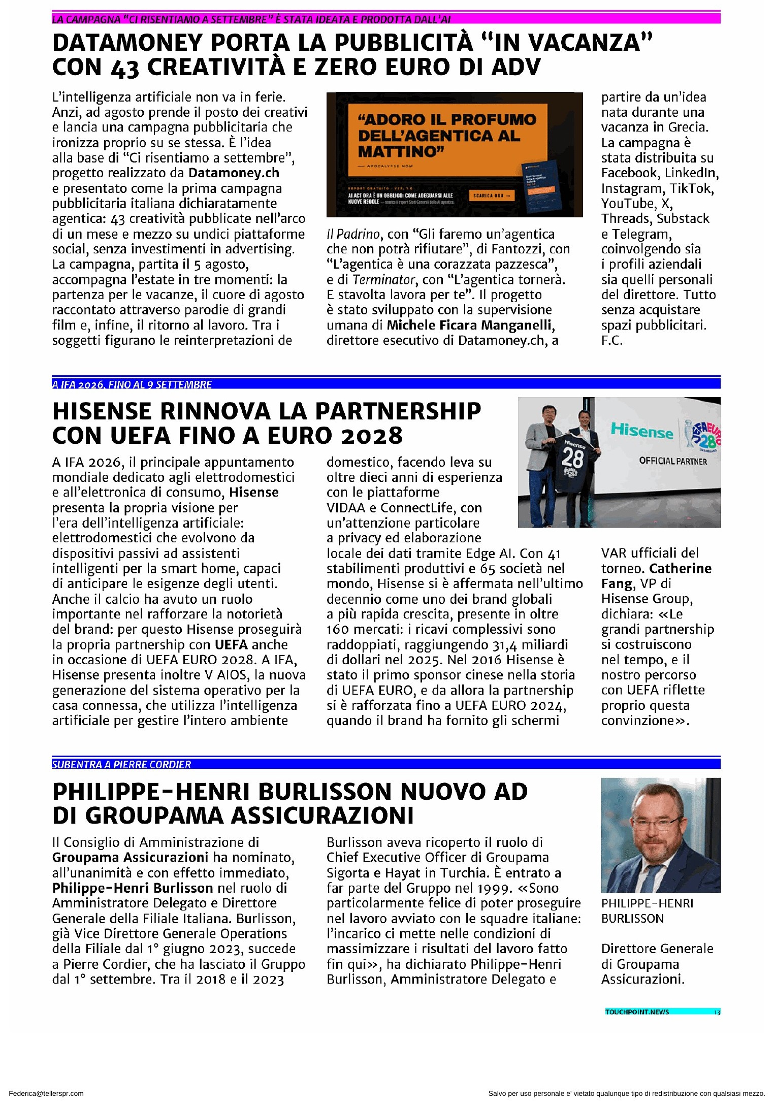 Touchpoint Today, 4 settembre 2026 · pagina 13